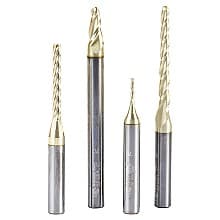 4-Piece CNC 2D/3D Carving Ball Nose/Flat Bottom ZrN Coated Router Bit Set, 1/4" Shank