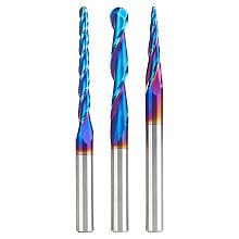 3-Piece CNC 2D/3D Carving Ball Nose Spektra Up-Cut Spiral Router Bit Set, 1/4" Shank