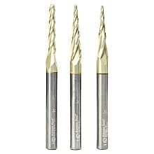 AMS-144 3-Piece CNC 2D/3D Carving Ball Nose ZrN Coated Up-Cut Spiral Router Bit Set, 1/4" Shank
