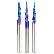 3-Piece 2D/3D Carving Ball Nose/Flat Bottom ZrN Coated CNC Up-Cut Spiral Router Bit Set, 1/4" Shank