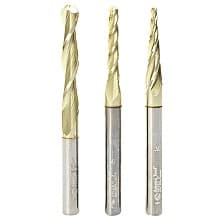 3-Piece 2D/3D Carving Ball Nose ZrN Coated CNC Up-Cut Spiral Router Bit Set, 1/4" Shank