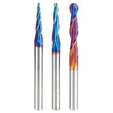 AMS-146-K 3-Piece 2D/3D Carving Ball Nose Spektra CNC Up-Cut Spiral Router Bit Set, 1/4" Shank
