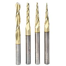 4-Piece 2D/3D Carving Ball Nose ZrN Coated CNC Up-Cut Spiral Router Bit Set, 1/4" Shank