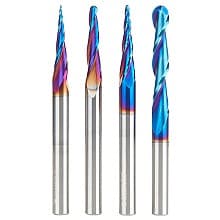 4-Piece 2D/3D Carving Ball Nose Spektra CNC Up-Cut Spiral Router Bit Set, 1/4" Shank