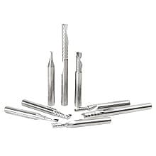 8-Piece CNC 'O' Flute Aluminum Cutting Spiral Router Bit Collection, 1/4" Shank