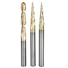 3-Piece CNC 2D/3D Carving Ball Nose Up-Cut Spiral Router Bit Pack, 1/4" Shank