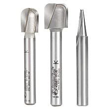 3-Piece CNC Signmaking/Lettering Router Bit Pack, 1/4" Shank