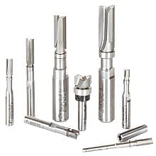 8-Piece Flush Trim Plunge Template Router Bit Collection with Upper Ball Bearing Guide