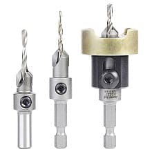 AMS-621 3-Piece Carbide Tipped Countersink with Adjustable Depth Stop/No-Thrust/No-Mar Ball Bearing Set with Quick Release Hex/Round Shank