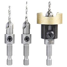 AMS-624 3-Piece Carbide Tipped Countersink with Adjustable Depth Stop/No-Thrust/No-Mar Ball Bearing Set with Quick Release Hex Shank