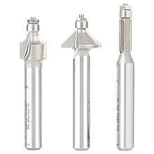 3-Piece Miniature Router Bit Pack with Mini 3/16" Diameter Lower Ball Bearing