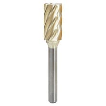 1/2" x 2-3/4" ZrN Coated Non-Ferrous Cylindrical Shape Burr Bit with End Cut, 1/4" Shank