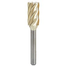 1/2" x 2-3/4" ZrN Coated Non-Ferrous Cylindrical Shape Burr Bit with End Cut, 1/4" Shank