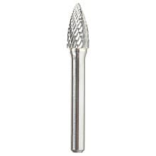 3/8" x 2-1/2" Pointed Tree Shape Double Cut Burr Bit, 1/4" Shank