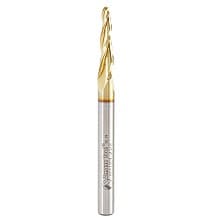 1/8" x 3" 2D/3D Carving Tapered Ball Tip ZrN Coated Up-Cut Spiral Router Bit, 3-Flute, 1/4" Shank, 1" Cutting Height