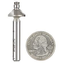 9/16" x 1-7/8" Miniature Chamfer Router Bit with Lower Ball Bearing, 2-Flute, 1/4" Shank