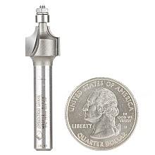 7/16" x 1/8" Radius Miniature Corner Rounding Router Bit with Mini 3/16" Lower Ball Bearing, 2-Flute, 1/4" Shank