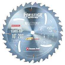 Prestige 10" x 20 Teeth Electro-Blu Coated Euro Rip Saw Blade with Cooling Slot