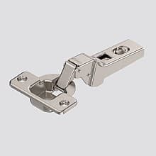 Clip 100° Opening Hinge, 45mm Bore Pattern, Free-Swinging, Half Overlay, Nickel-Plated, Screw-On