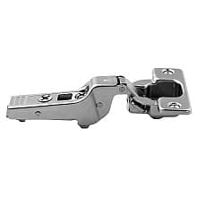 Clip Top 95° Opening Hinge, 45mm Bore Pattern, Free-Swinging, Half Overlay, Nickel-Plated, Screw-On