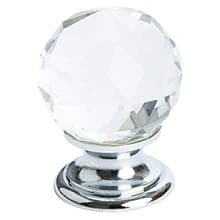 1-3/16" Europa Faceted Crystal Knob, Polished Chrome/Transparnet