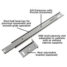 22" Drawer Slide Center Mount 3/4 Extension, Cadmium