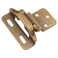 3/8" Inset 1/4" Overlay Semi-Concealed Wrap Hinge, Face Frame, Self-Close, Antique Brass