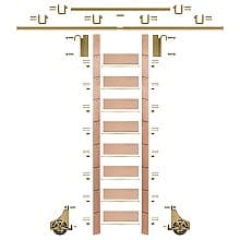 107" Unfinished Red Oak Library Ladder/Sliding Hook Ladder Kit with 12' Rail