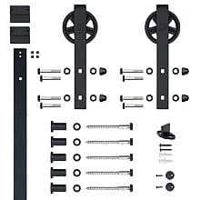 78-3/4" Hook Strap Rolling Barn Door Hardware Kit with Rail & Large Wheel, Black