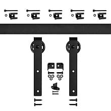 Hook Strap Flat Rail Hardware kit with 5" Wheel for Rolling Barn Doors, Black