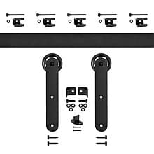 Stick Strap Flat Rail Hardware kit with 3" Wheel for Rolling Barn Doors, Black