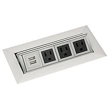 8-5/16" Medium Pop-Up Power Grommet with 3 Power and 2 USB Outlets, Satin Aluminum