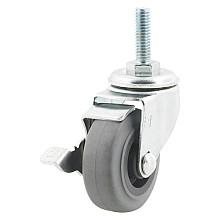 2" Light Duty Threaded Stem Non-Marking Gray Swivel Caster with Brake