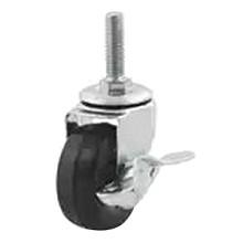 2" Light Duty Threaded Stem Rubber Swivel Caster with Brake, 1-1/4" Length