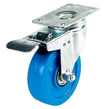 4" Medium Duty Polyurethane Blue Swivel Caster with Locking Brake