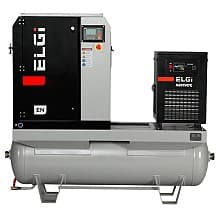 Elgi EN04-125-60T-G2 5 HP 208/230/460 Volt Three Phase Rotary Screw Air Compressor Compressor 60 Gallon Horizontal Tank Mount with Dryer- 125 psi