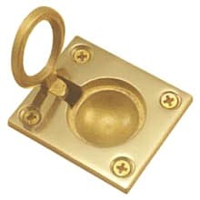1-1/4" x 1-3/4" Square Flush Ring Pull, Polished Brass