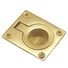 1-1/2" x 1-3/4" Square Flush Ring Pull, Polished Brass
