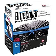 BlueCollar 30 Gallon Drawstring Trash Bag, Black (40/Box)