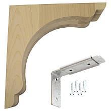 3" x 10" Scalloped Overhang Bar Bracket Corbel, Maple