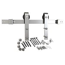 6.5' Flat Rail Barn Door Hardware Kit, Surface Mount, Stainless Steel Finish