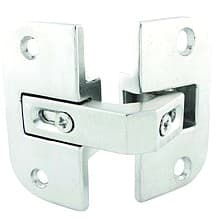 975 Series Pie-Cut Corner 65° Opening Hinge, 42mm Bore Pattern, Self-Closing, Bright Nickel, Screw-On