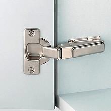 Nexis 125° Opening Hinge, 45mm Bore Pattern, Self-Closing, Full Overlay, Nickel-Plated, Dowelled