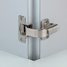 Nexis Pie-Cut Corner Hinge, 45mm Bore Pattern, Self-Closing, Nickel-Plated, Dowelled