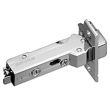 Tiomos 95° Opening Thick Door Hinge, 45mm Bore Pattern, Soft-Closing, Half Overlay, Nickel-Plated, Screw-On