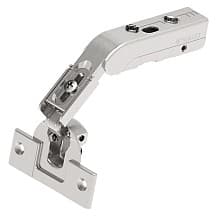 Tiomos Pie-Cut Corner 110° Opening Hinge, 42mm Bore Pattern, Self-Closing, Nickel-Plated, Dowelled