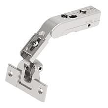 Tiomos Pie-Cut Corner 110˚ Opening Hinge, 45mm Bore Pattern, Self-Closing, Nickel-Plated