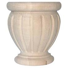 4" Wide x 4-1/2" High Poppy Fluted Bun Foot, Hardwood