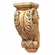 5" Acanthus Lotus Hand Carved Corbel, Oak