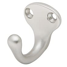 1-1/4" Single Wardrobe Hook, Aluminum Finish